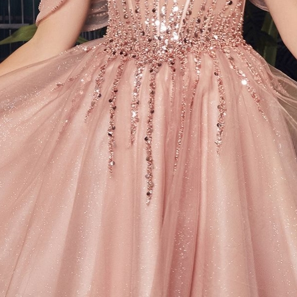 Off shoulder short glitter tulle beaded corset style dres - Picture 3 of 11